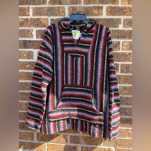 Vtg Iguana Jack Baja Surfer Hoodie Striped Red Black Purple Sz XXL